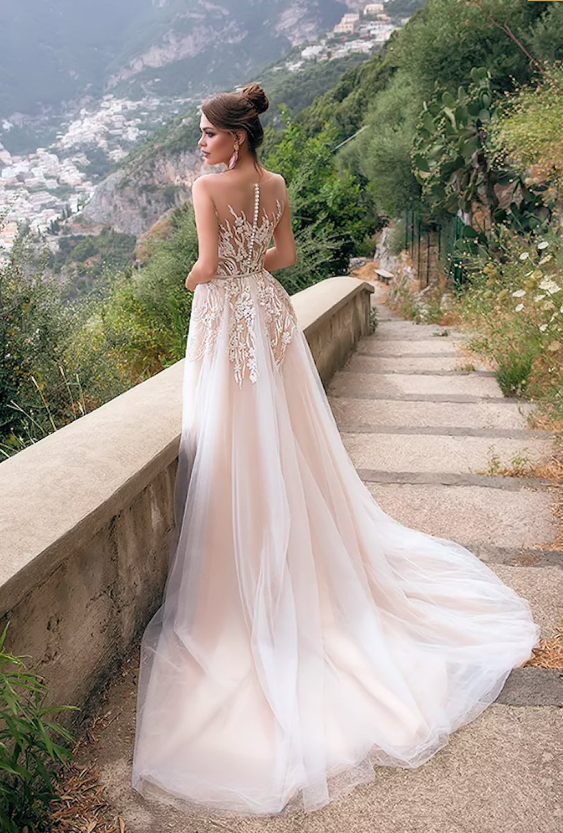 Full length Boho  wedding dress train