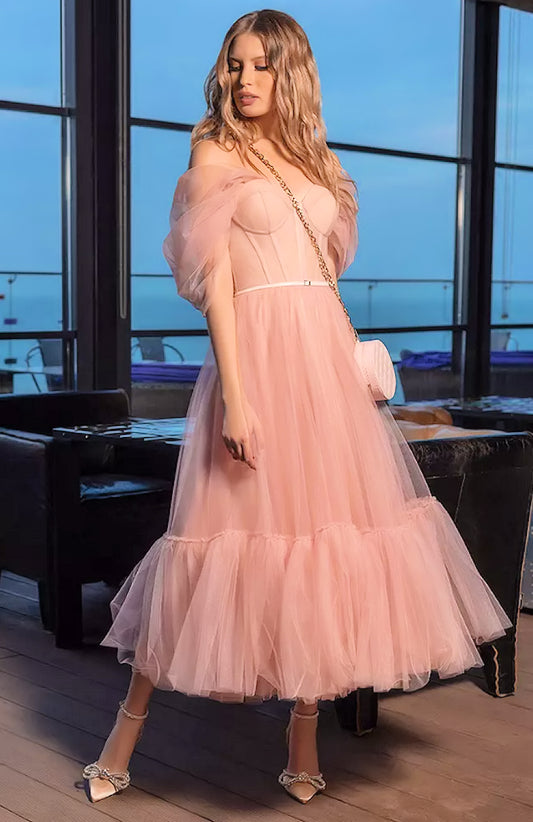 Luxury dusky rose tulle wedding dress by Oksana Mukha