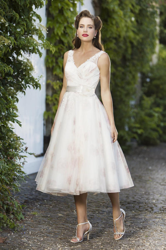 Floral tea length wedding dress
