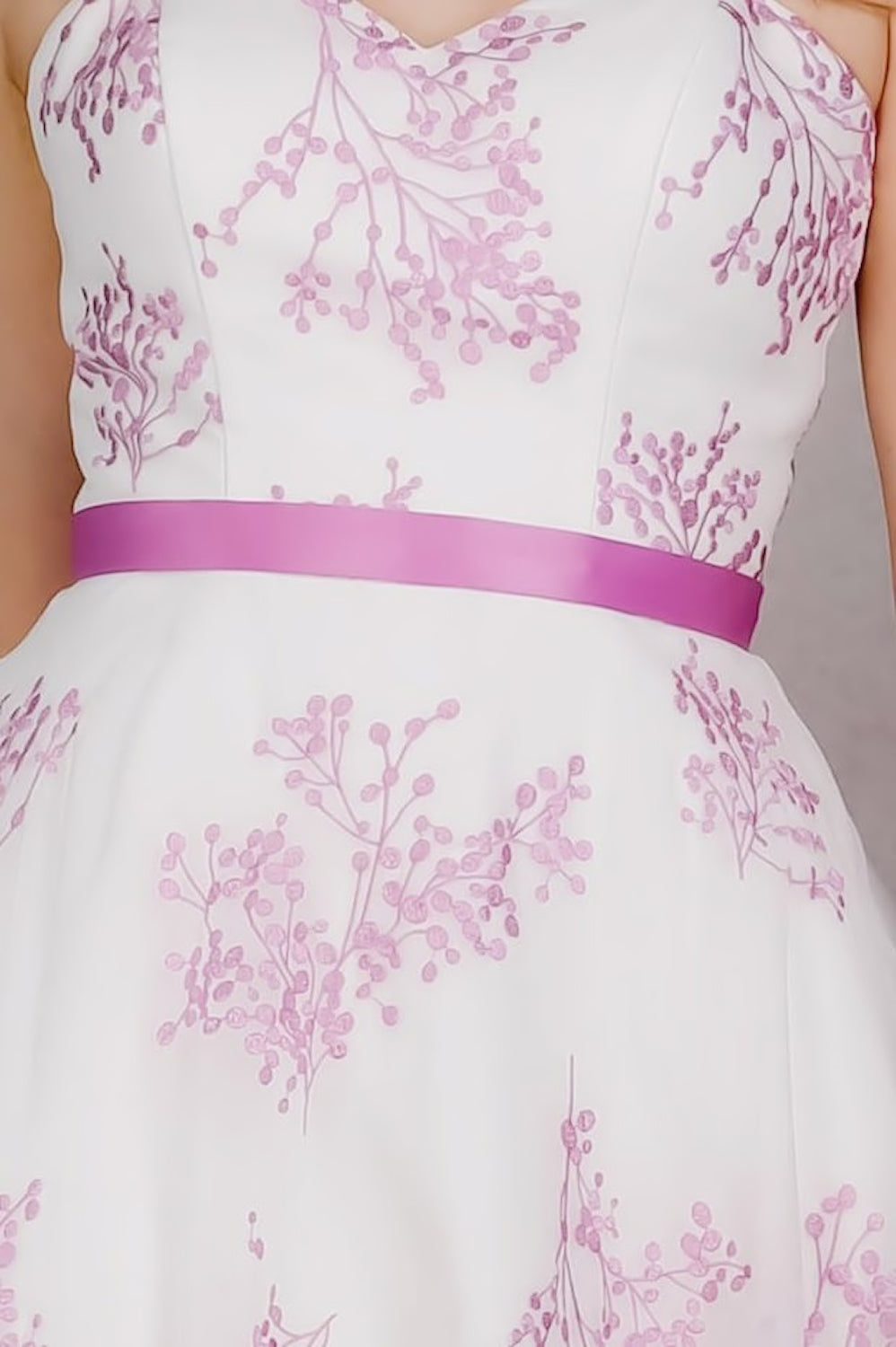 Close-up of the bodice of the Grace shorter tea length wedding dress  rd-grace