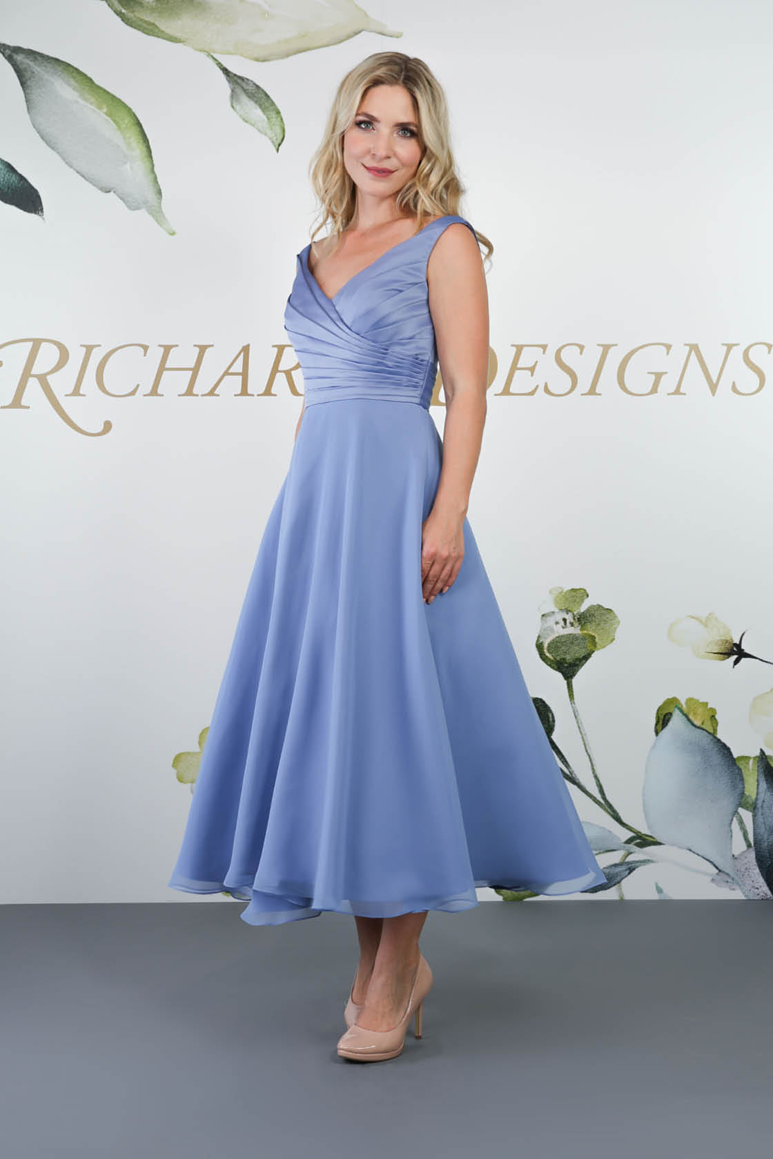 The Susan tea length wedding dress in periwinkle
