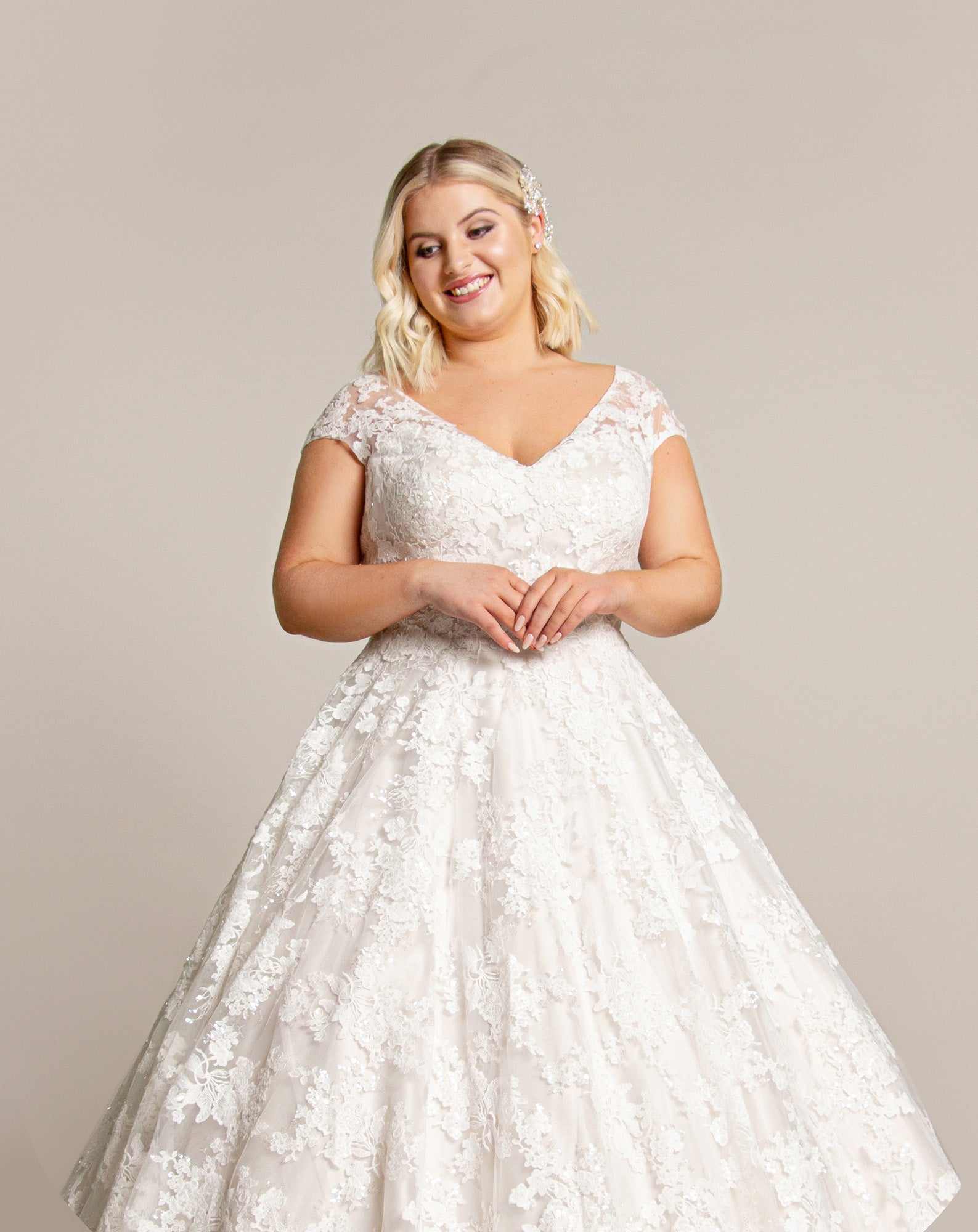 Tea length wedding dress in luxury lace
